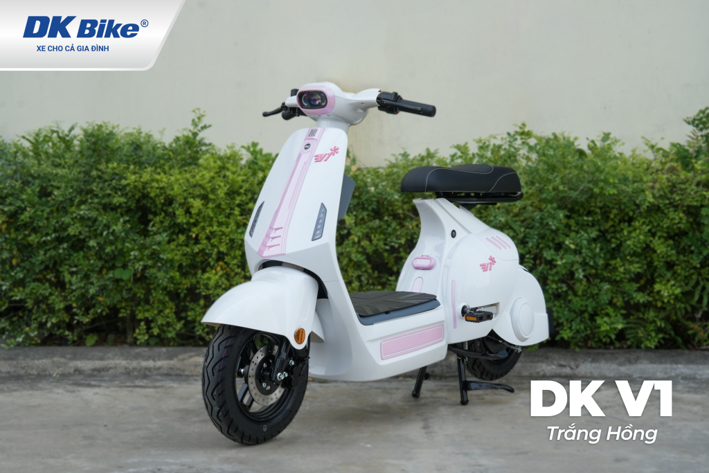 Xe điện DKBike V1 - Trắng hồng 