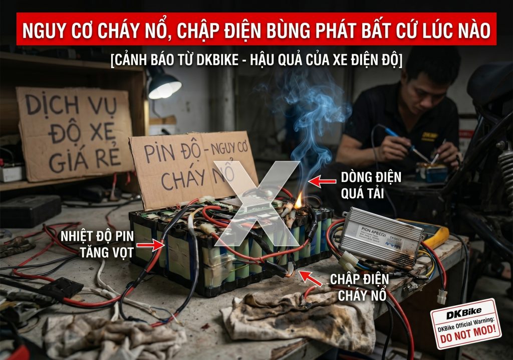 Nguy cơ cháy nổ, chập điện cho xe điện độ