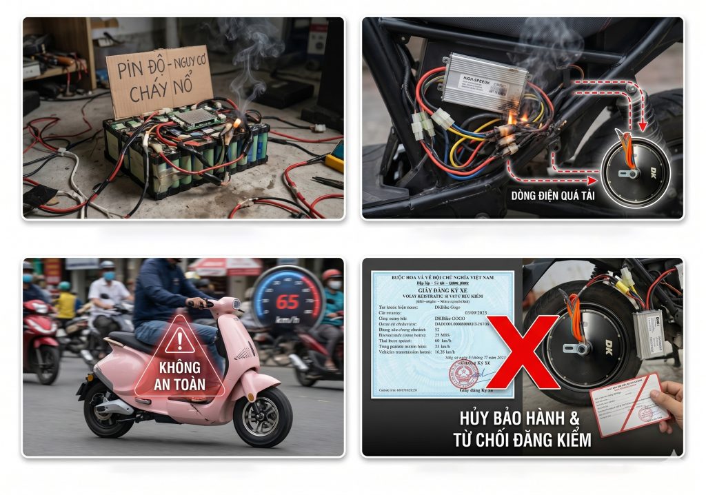 Xe điện độ gây nguy hiểm cho chính bạn và người thân