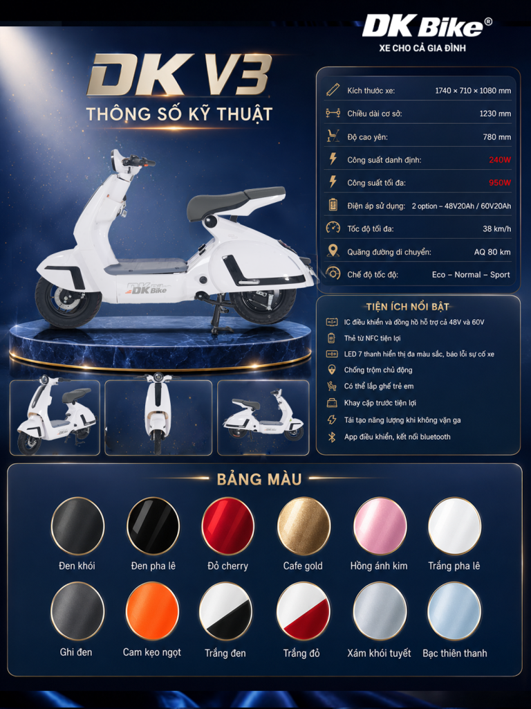 Thông số của mẫu xe DKBike V3 - Phù hợp với lứa tuổi học sinh và người dùng cá tính