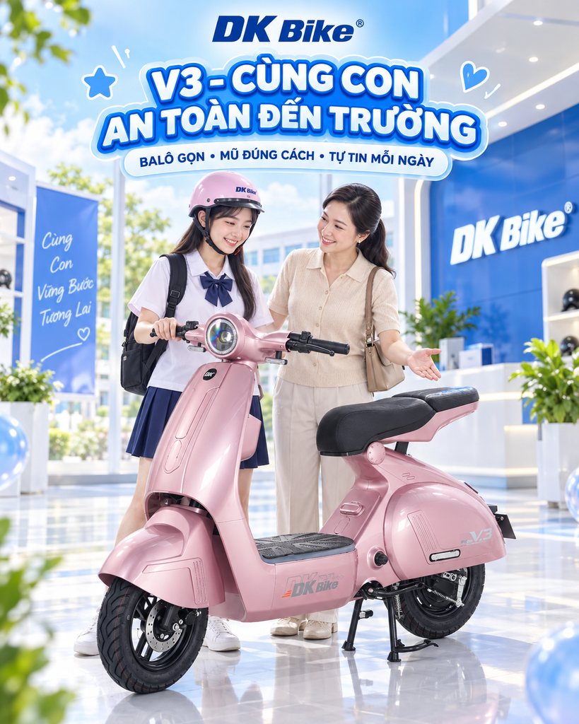 Xe điện học sinh DKBike V3 - Phụ huynh yên tâm, Con ngoan học giỏi